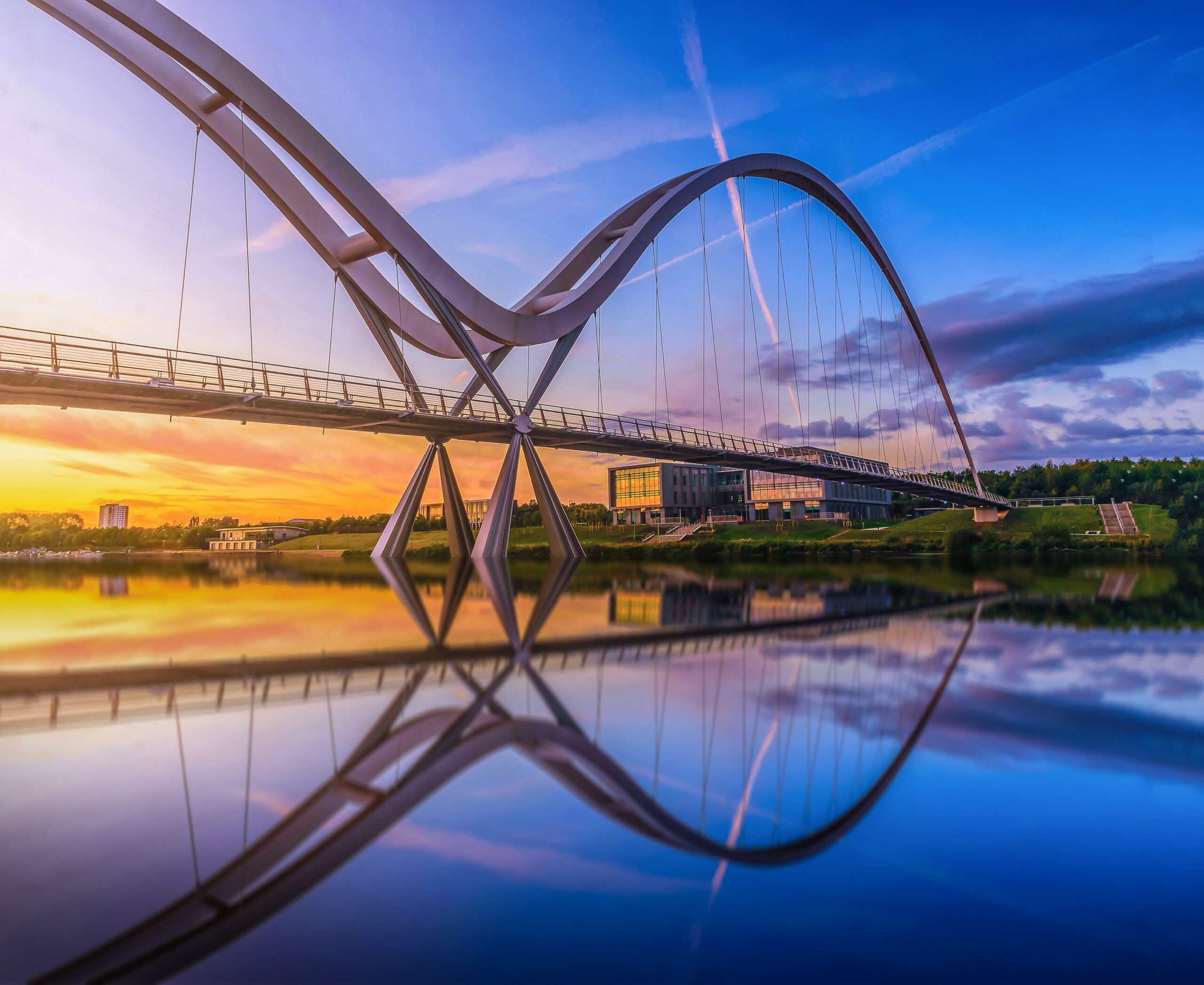 Infinity bridge and it's reflection at day end